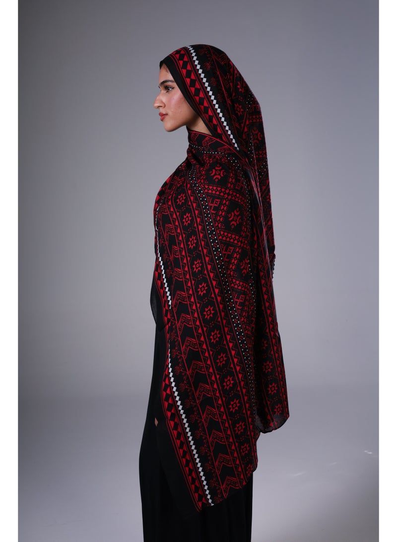 Lavezzi Crimson Mosaic Modal Hijab – Soft Breathable Long Scarf for Women – Lightweight Modest Fashion Headscarf – Elegant Everyday Hijab Shawl - Image 2